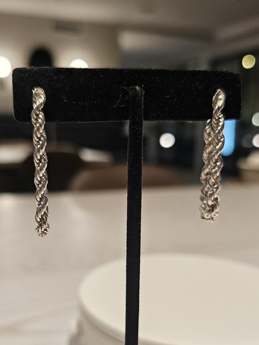 Vintage Silver Tone Rope Chain Loop Statement Earrings